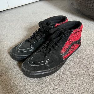 Size 12 Vans x Premier Skate Grosso Mid Shoes Black Suede Red Lace